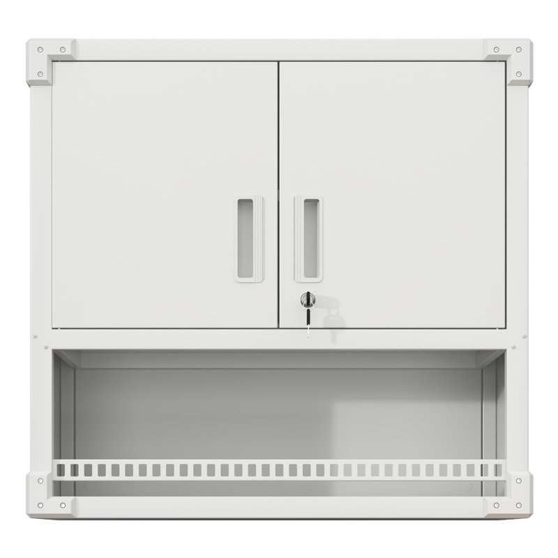 Armoire de rangement murale en métal avec porte verrouillable et 1 tablette 1 tiroir ouvert pour garage, entrepôt, assemblage requis