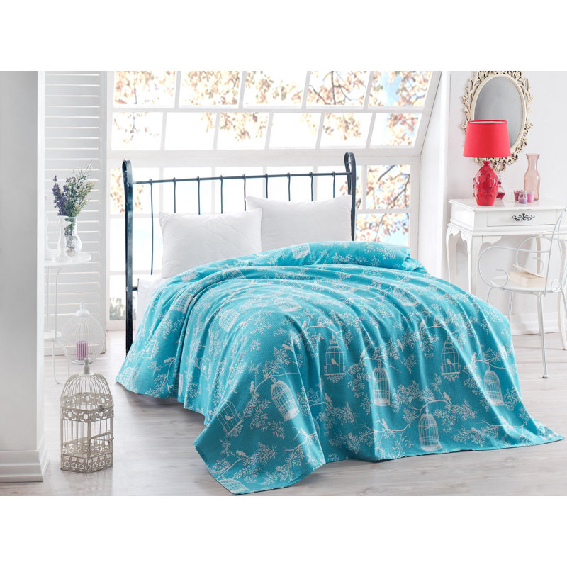 Couvre-lit 100% coton menthe / blanc Zavier