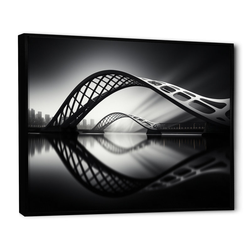 «Egla Gray Bridge Steel Symphony Charcoal I» sur toile, H 24 po x l 32 po x P 1 po, Cadre flottant noir