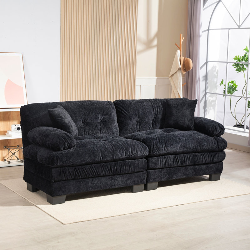 84" Chenille Upholstered Loveseat Sofa with Memory Foam Cushions and Pocketed Coil Springs, Black