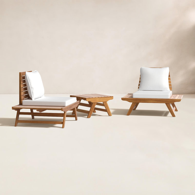 Cason Acacia 2 - Person Patio Conversation Set with Cushions, Teak Frame/White Cushion