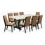 L'ensemble 9 pièces comprend une table rectangulaire en lin blanc et 8 chaises rembourrées en tissu de lin clair à haut dossier - Finition noire brossée-1559201221