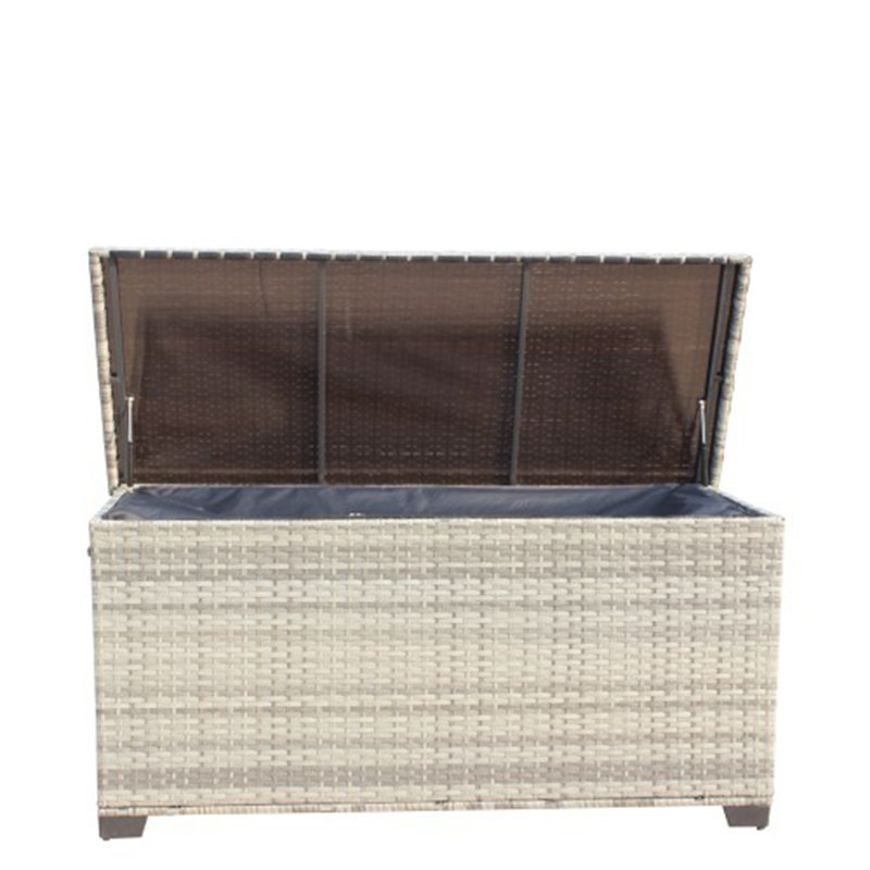 Boîte de rangement pour patio en osier gris