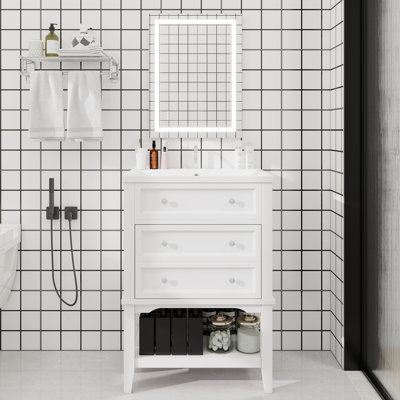 Meuble-lavabo 24 po avec lavabo, armoire de rangement avec tiroir et tablette ouverte, cadre en bois massif