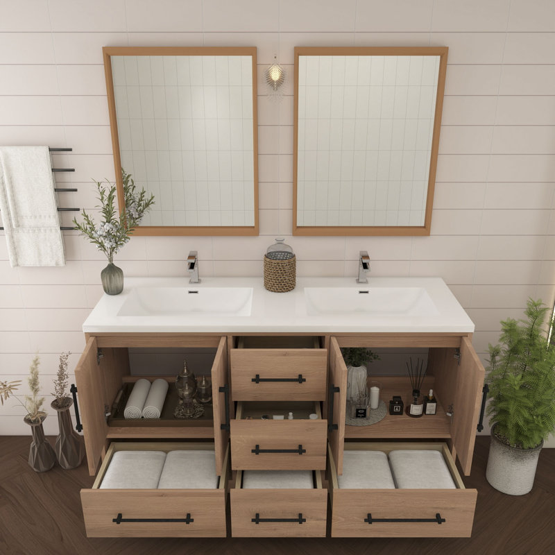 Victoria 58.9'' Double Bathroom Vanity with Acrylic Top, Red Oak