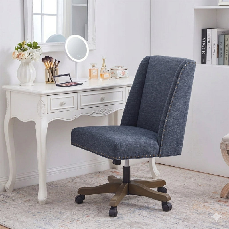 Chaise de bureau pivotante en chenille Mellins, Bleu