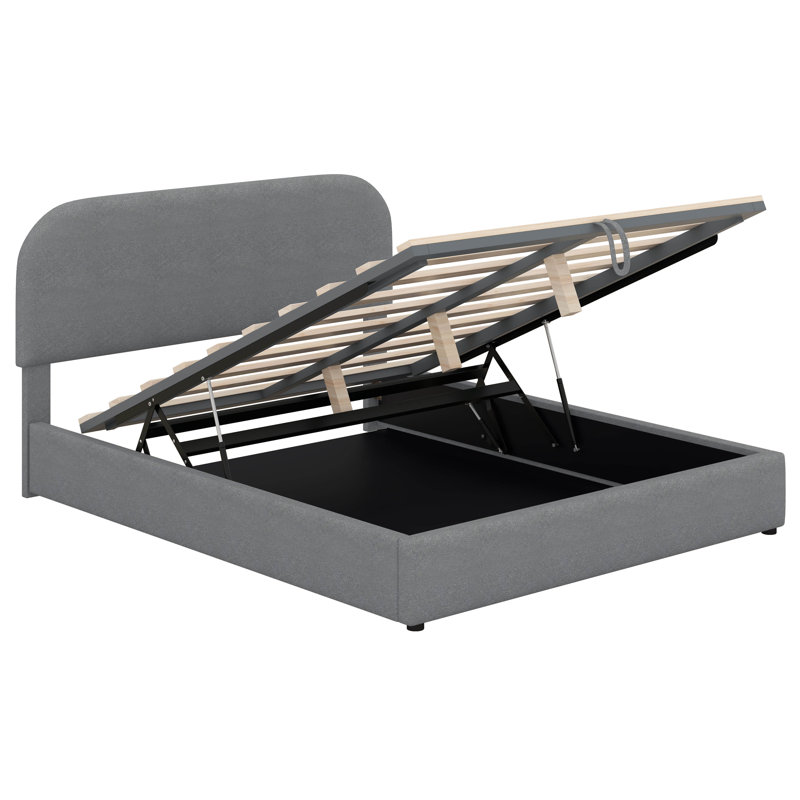 Teddy Fleece Upholstered Platform Bed with Hydraulic Storage System, Gray, Queen