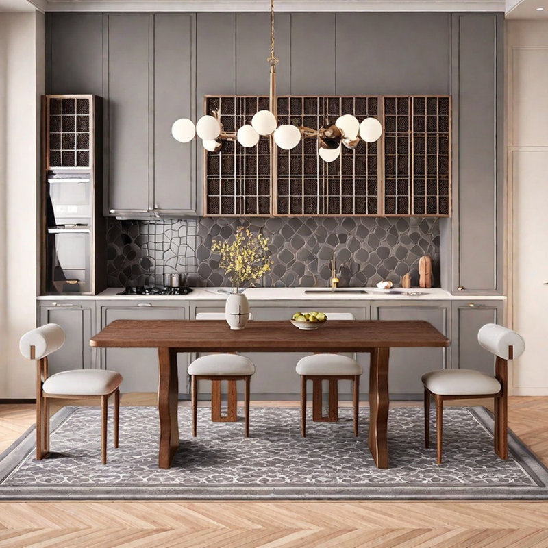 Retro Simple Design Rectangular Dining Table Set, 29.52"H x 70.86"L x 31.49"W
