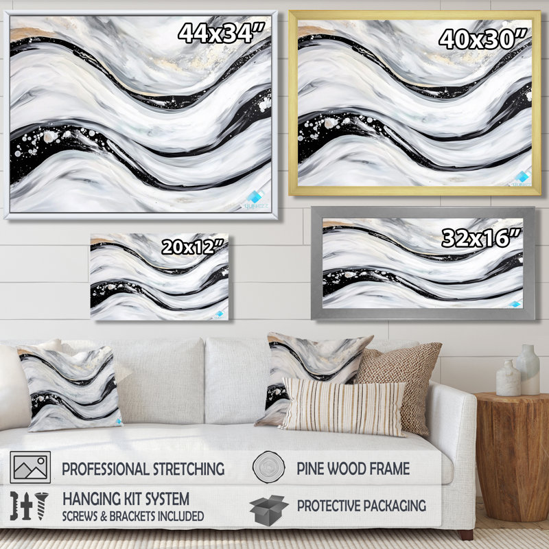 «Black and Grey Stone Abstract Waves II - Abstract Modern Waves», reproduction sur toile, Brun, H 12 po x l 20 po