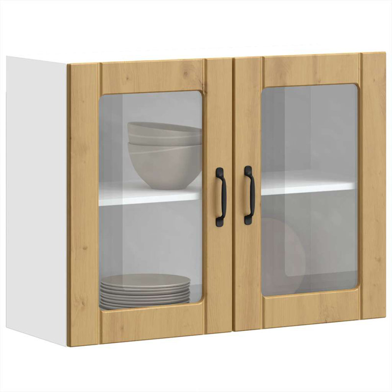 Kitchen Wall Cabinet With Glass Door Lucca Engineered Wood, Artisan Oak, 60cm H x 80cm W x 31cm D