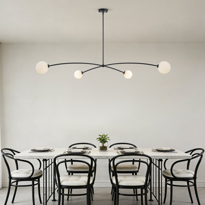 4-light Modern Linear Kitchen Island Pendant Light With Milky White Glass Globe