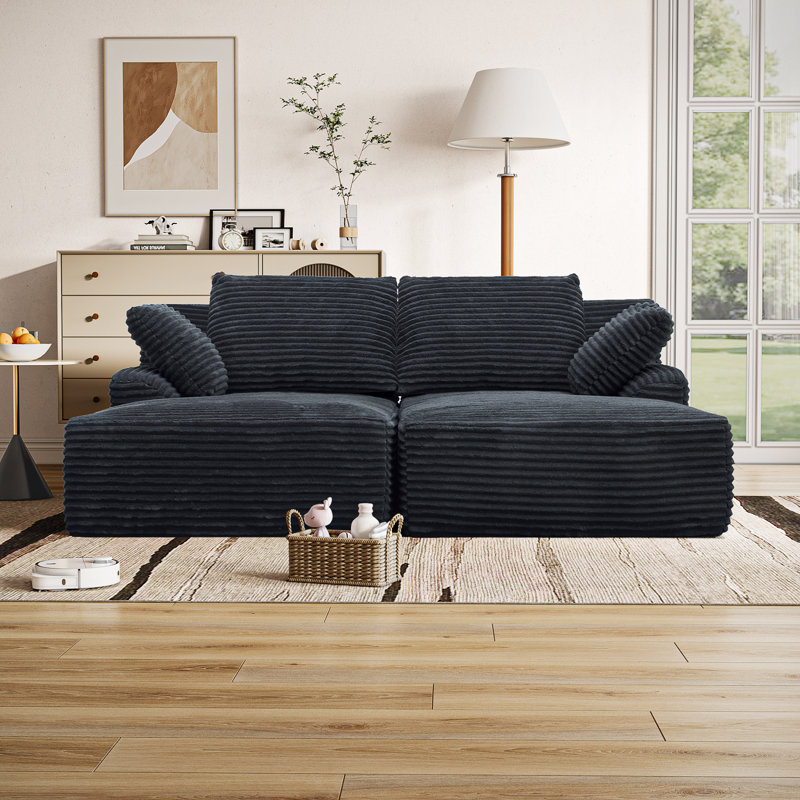 Chaise longue spacieuse en velours côtelé noir moderne
