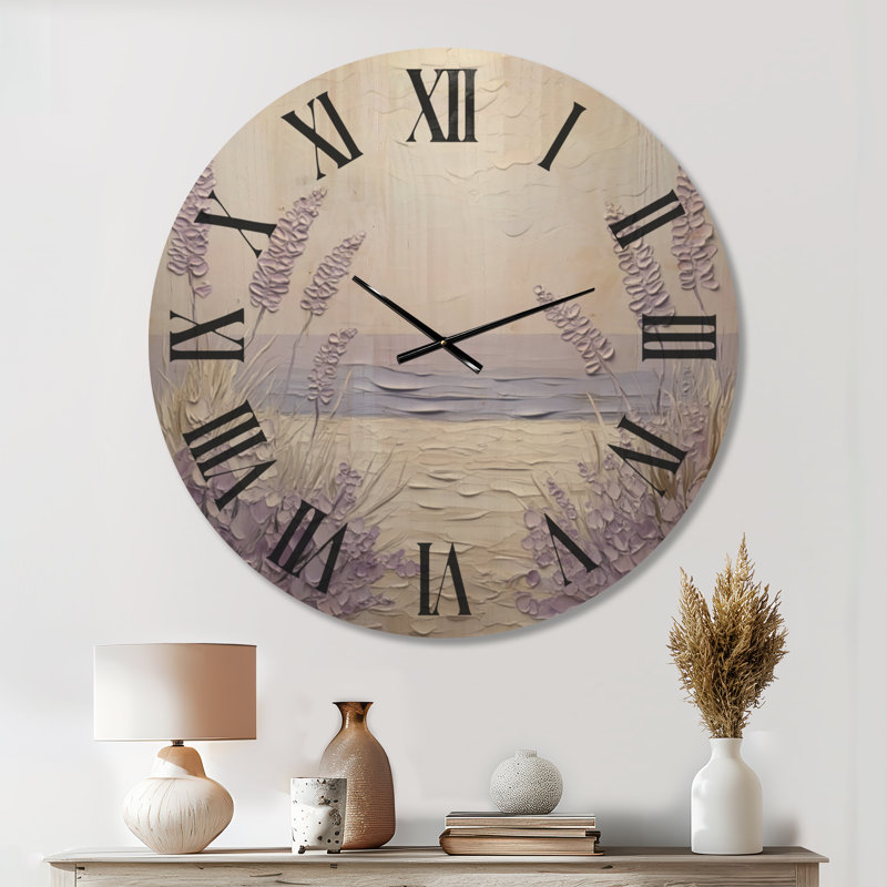 Horloge murale grand format « Brise marine lavande », imprimée sur bois, Extra Large