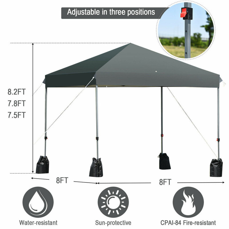 8’X8' Outdoor Pop Up Canopy Tent  W/Roller Bag-Grey