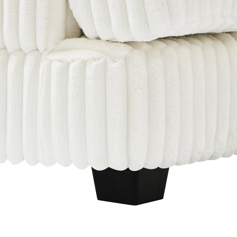 Canapé d'angle en velours côtelé beige avec méridienne pour un confort optimal, canapé en forme de U, tissu doux et coussins carrés