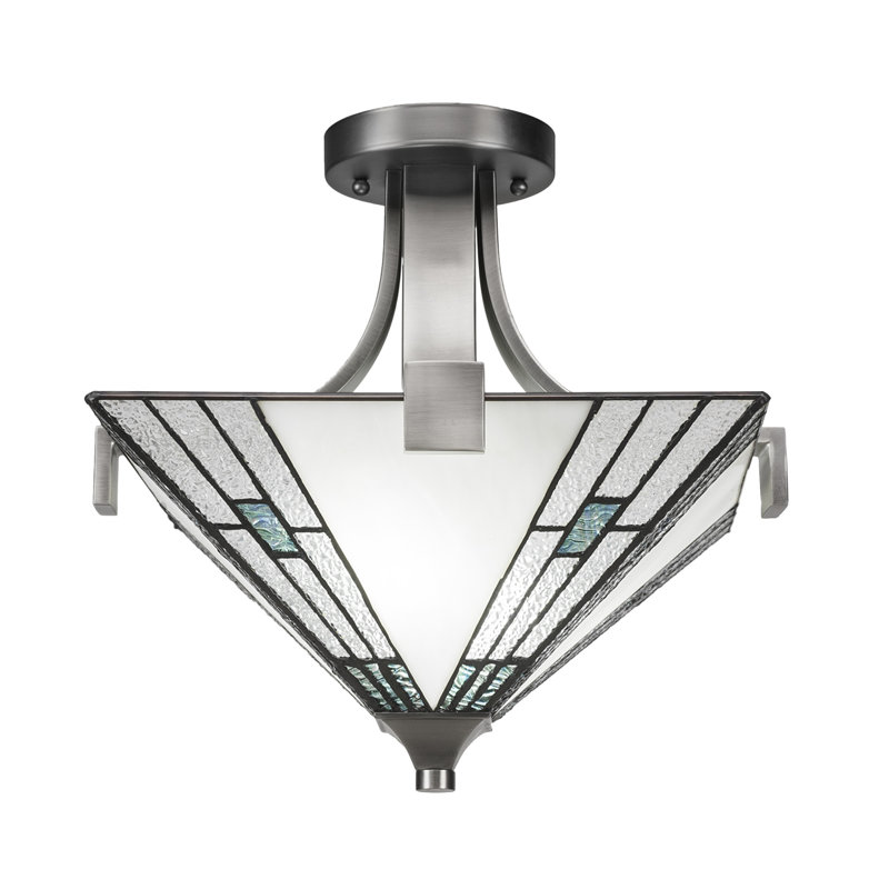 Apollo Semi-Flush 2-Bulbs Shown In Graphite Finish With 14" Square Sky Ice Art Glass