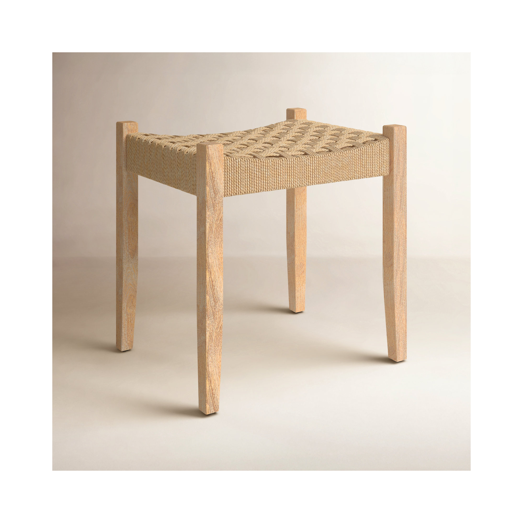 Kathleen Solid Wood Vanity Stool, Natural