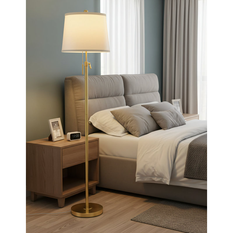 Modern Brass Floor Lamp For Living Room, 55-65.2 Inches Tall, Adjustable, 3-Color Light With White Lampshade, Includes 9 Watts LED. Suitable For Bedrooms, Reading Rooms, Offices, And Children's Rooms.