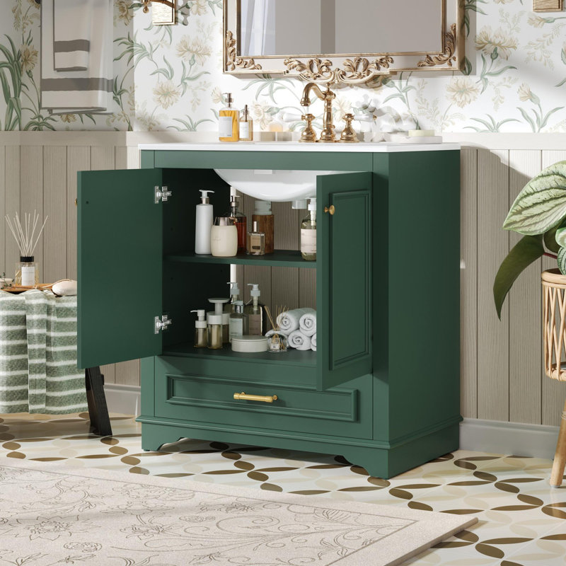 Meuble-lavabo de 30 po avec lavabo en céramique, Vert