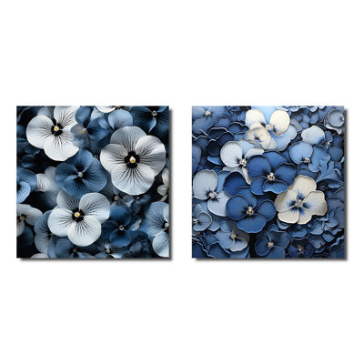 Blue Grey Pansies In The Shadows - Pansies Square Collage Set Of 2