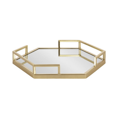 Mirrored Hexagon Tray with Handles