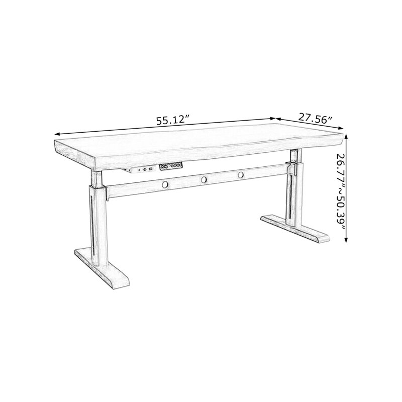 Bureau rectangulaire en bois massif noyer, 26.77"H×55.12"L×27.56"W