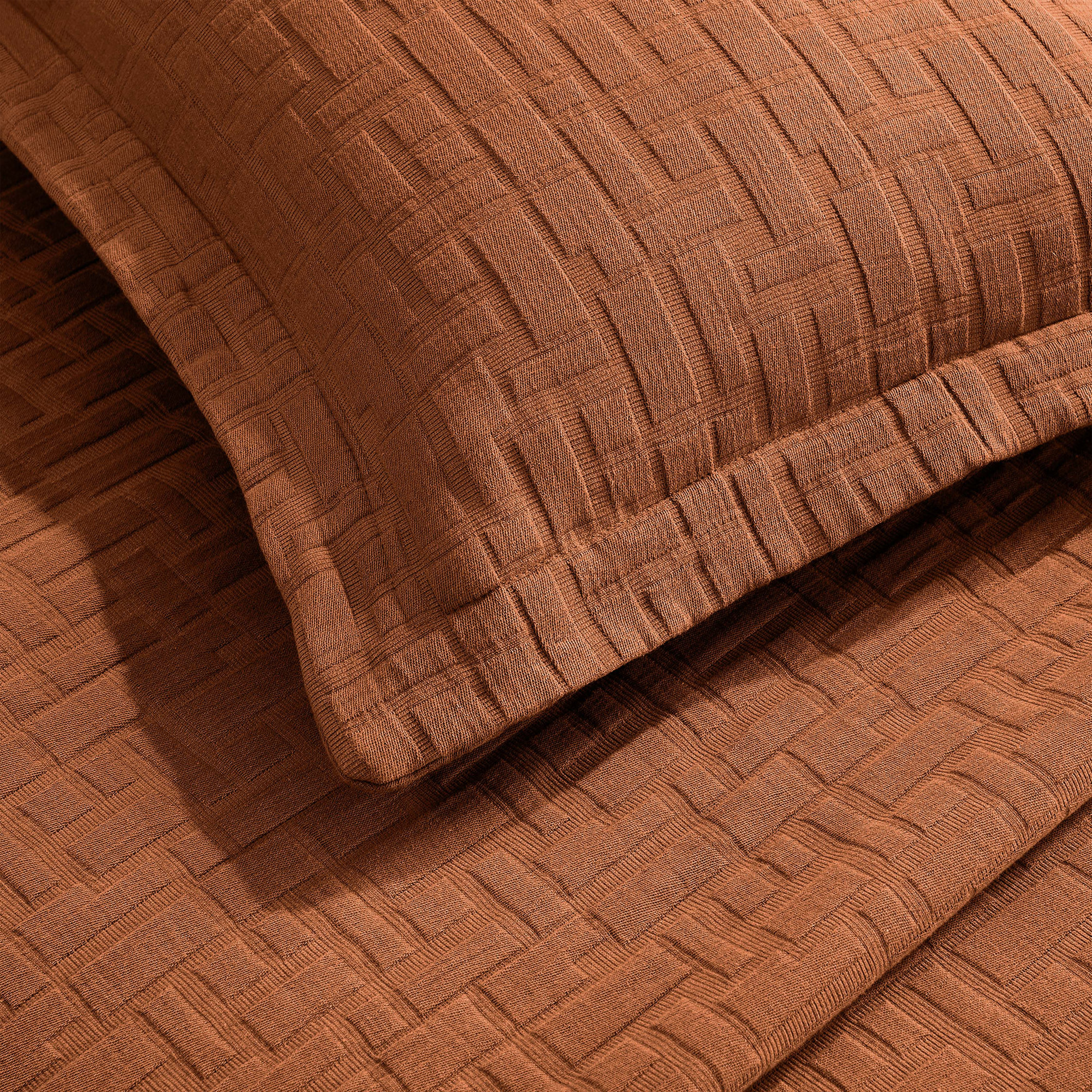 Madrid Cotton Medium Weight Geometric Matelasse Bedspread And Sham Set, Burnt Orange, Full Bedspread + 2 Standard Shams