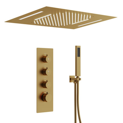 Système de douche à pluie thermostatique à DEL, pomme de douche à fixation au plafond avec douchette