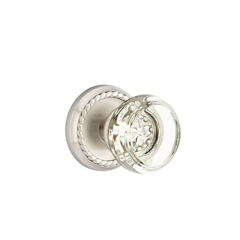 Ensemble de boutons d'intimité Emtek avec rosette en corde et bouton en verre Georgetown, Nickel satiné