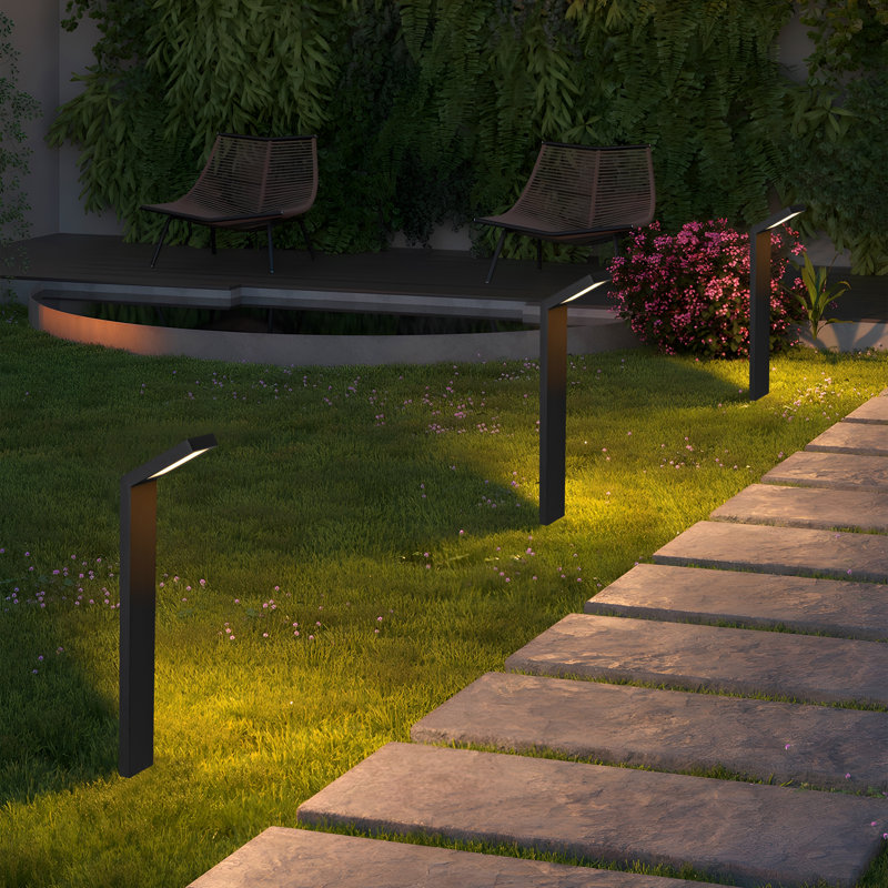 Low-voltage Black Aluminum Led Landscape Path Lights With Frosted Glass Shade, 21" H x 4.5" W x 2.5" D