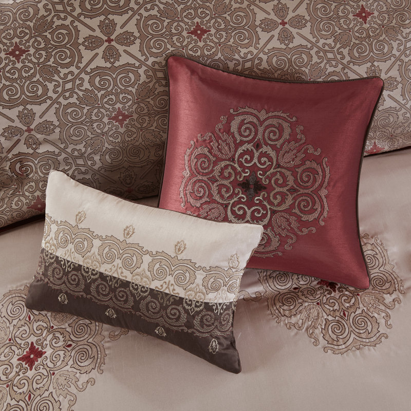 California King Red Jacquard Microfiber 24-Piece Bedding Set