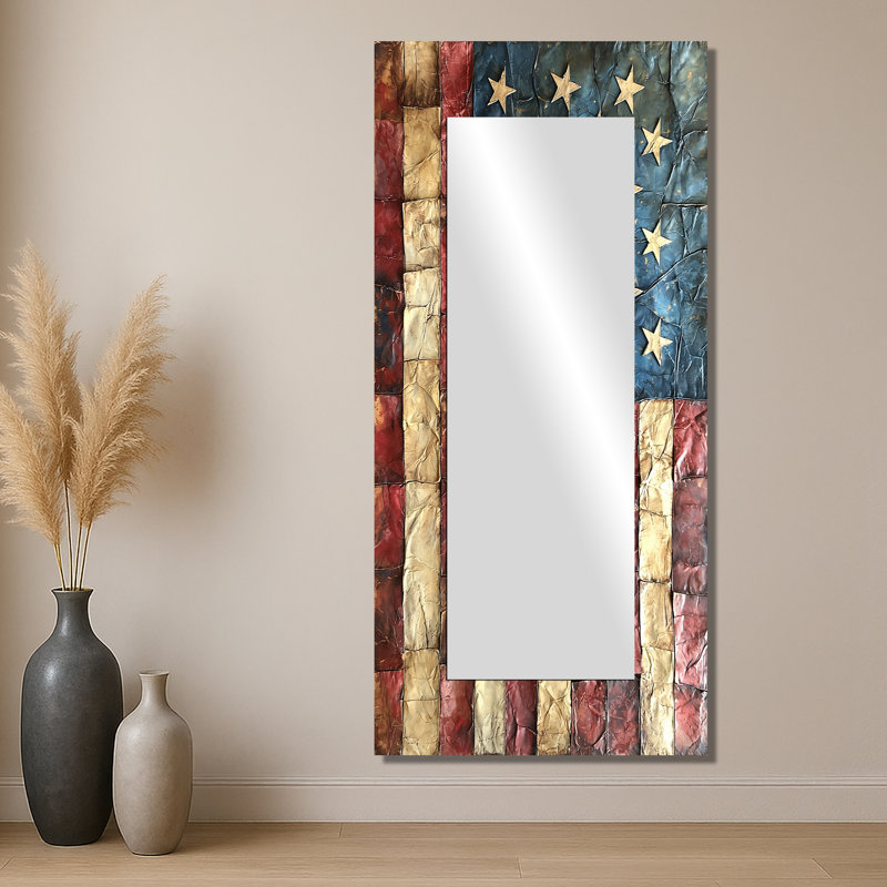 Declaration Of Independence American Flag I - Floral Decorative Mirror Wall Art - Printed On Metal, 28" x 60"