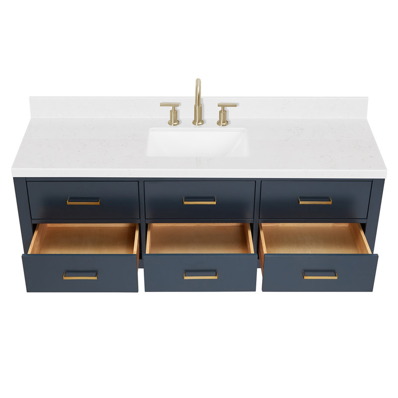 Ensemble de meuble-lavabo simple mural Macolm, Bleu minuit, Laiton satiné, 60"