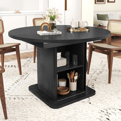 Extendable Round Dining Table For 4-6, Dining Room Kitchen Table With Storage And Slide Door