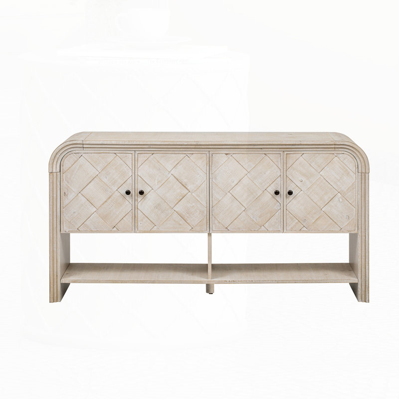 Versatile Storage Cabinet With Woven Wood Slats, Beige Brown
