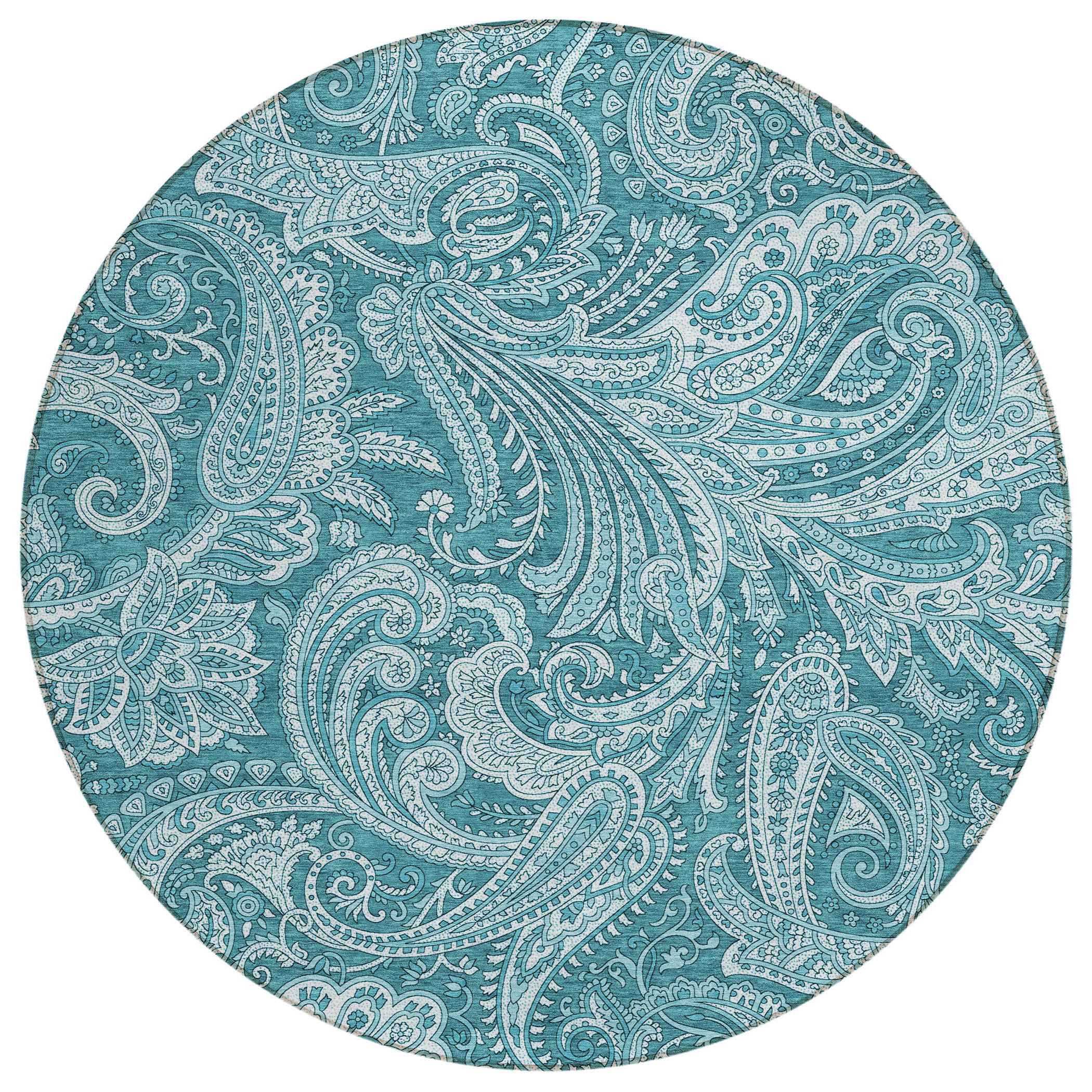 HomeRoots 8' Ivory Round Paisley Washable Indoor Outdoor Area Rug | Wayfair