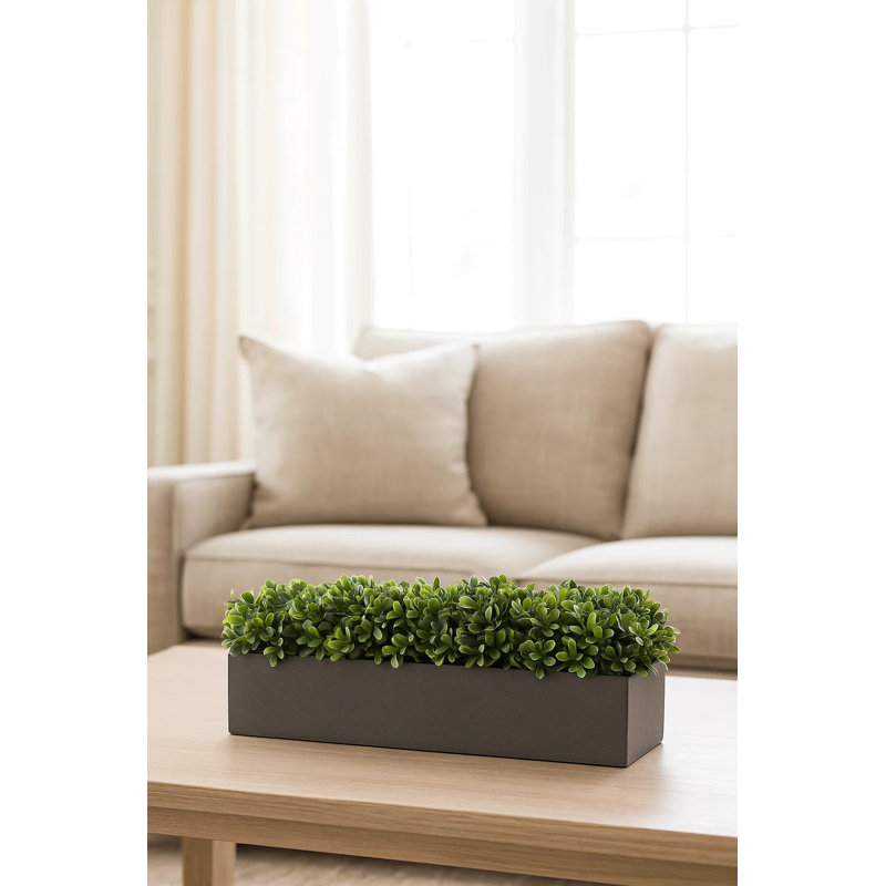 UV Rated Indoor/Outdoor Faux Boxwood Arrangement in Fiberstone Planter, Gray