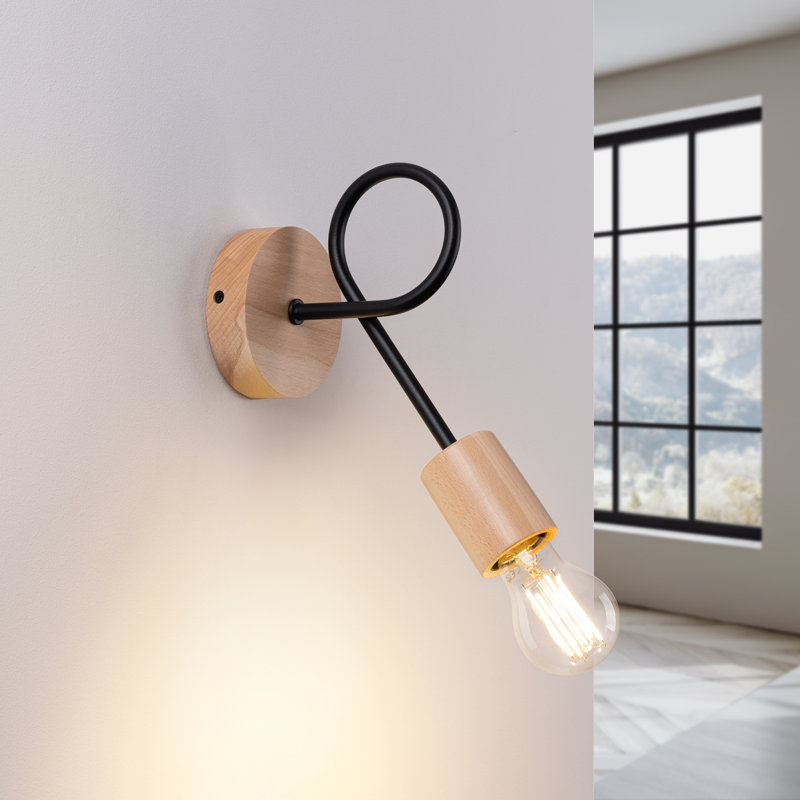 Wall lamp EMBER white, Black/Natural Wood