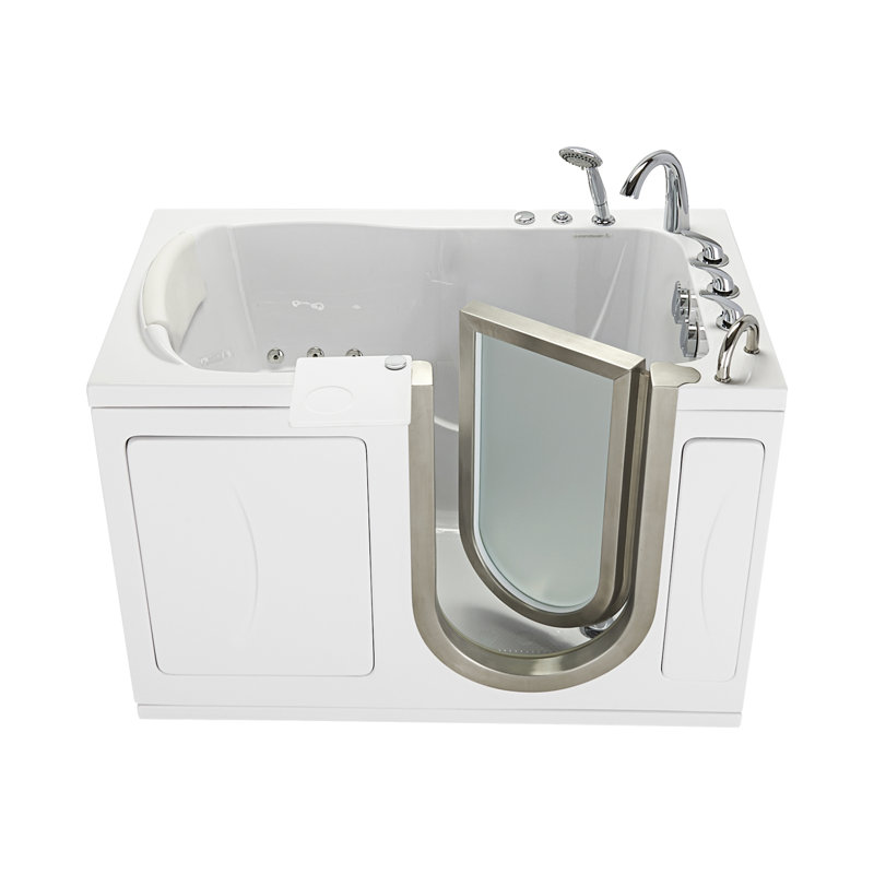 Ella Elite 30"x52" Acrylic Air and Hydro Massage and Heated Seat Walk-In Bathtub with Right Inward Swing Door, 5 Piece Fast Fill Faucet, 2" Dual Drain