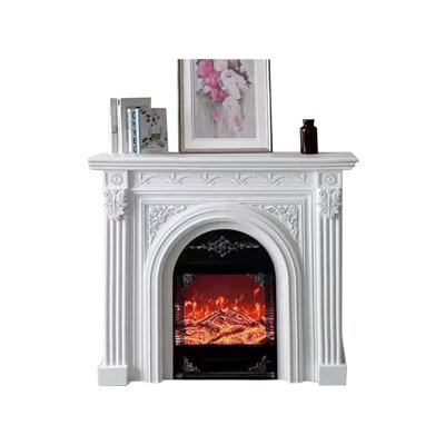 White Solid Wood Electric Fireplace