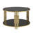 Stylish Modern Coffee Table with Asymmetrical Metal Structure, Circular Drum Base, and Lower Shelf for Enhanced Decor and Functionality.-362247087