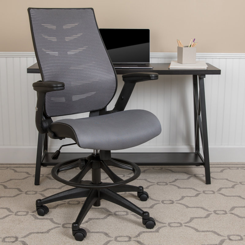  Chaise de dessinateur ergonomique à dossier haut en filet avec anneau réglable, Gris