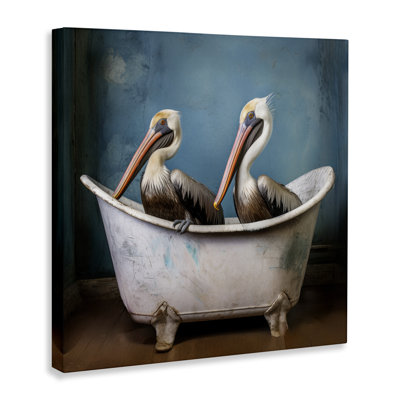Pelican Bath Time Canvas Wall Art by Lazar Studio