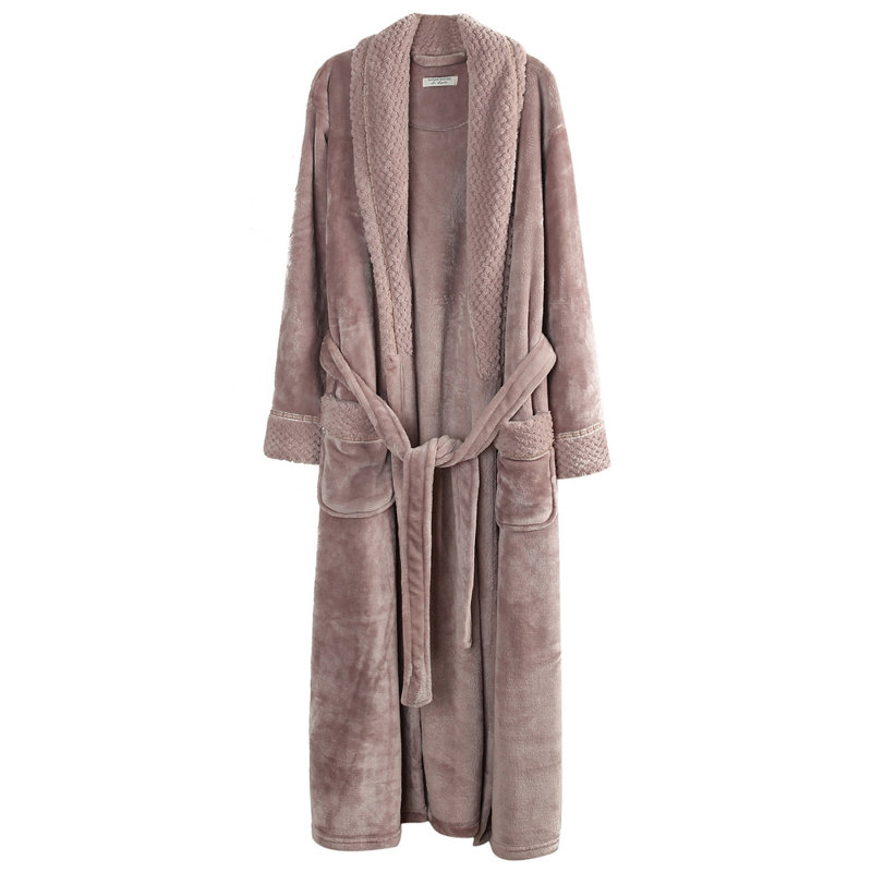 Alwyn Home Longue robe de chambre en molleton doux et chaud pour femme, S, Beige