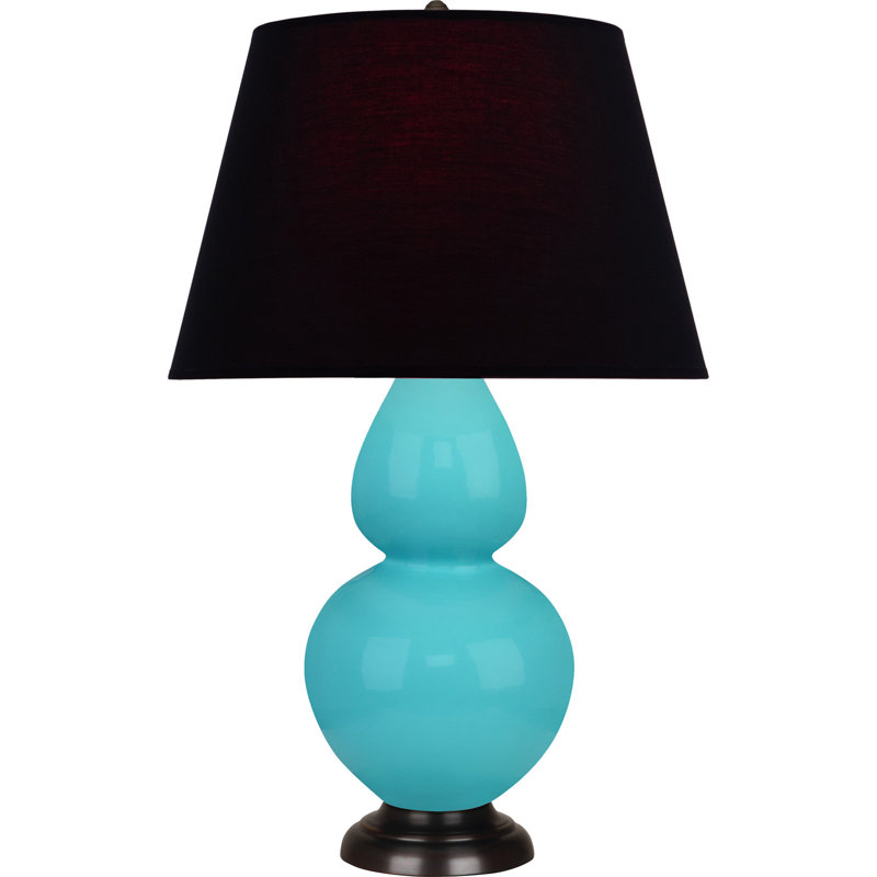 Lampe de table double gourde en céramique, Bleu œuf émaillé / bronze, Noir / Rouge, Bronze