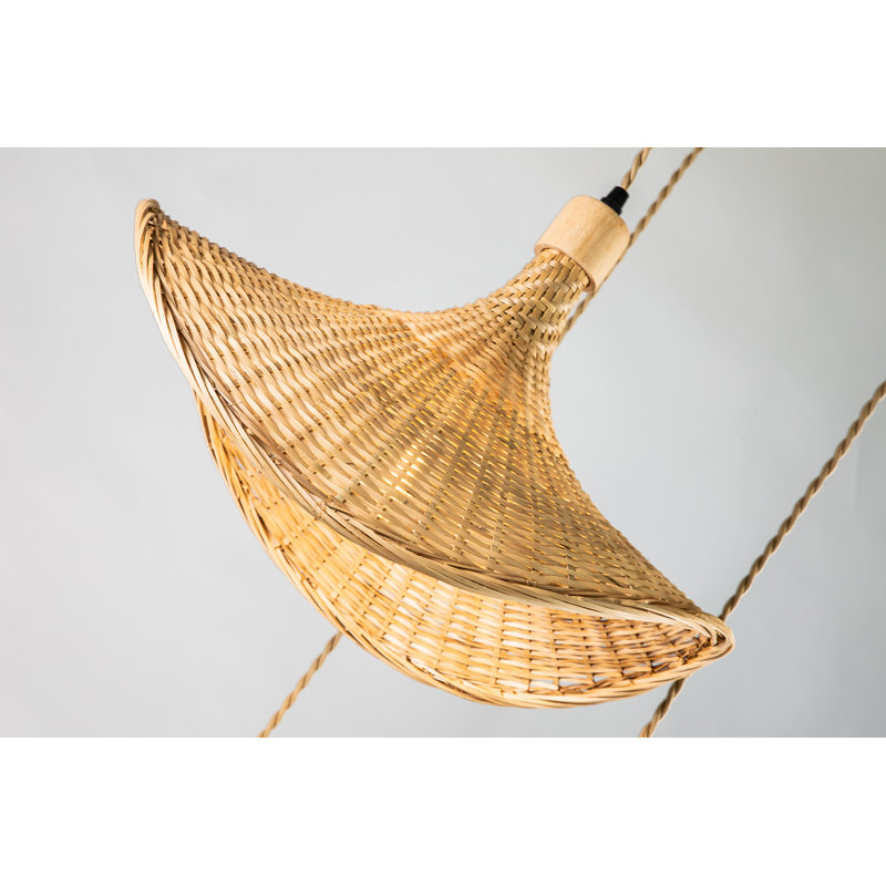 3- Lights Tan Rattan Hat Shape Pendant Light Large Natural Handmade Shade Cluster Hanging Light Modern Coastal Ceiling Light