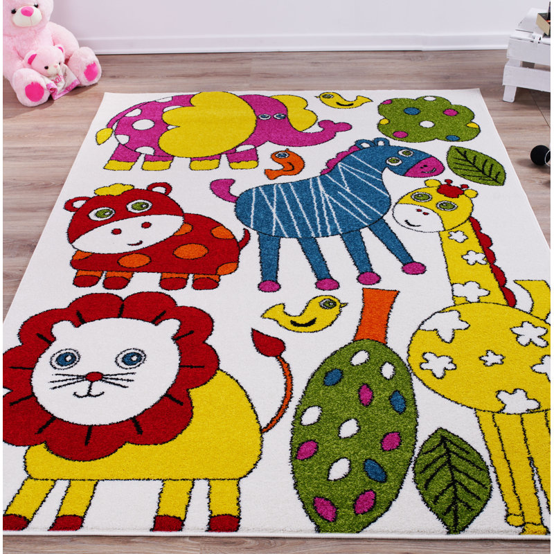 Kindig Geometric Red/Yellow Area Rug, Rectangle 3'11" x 5'3"