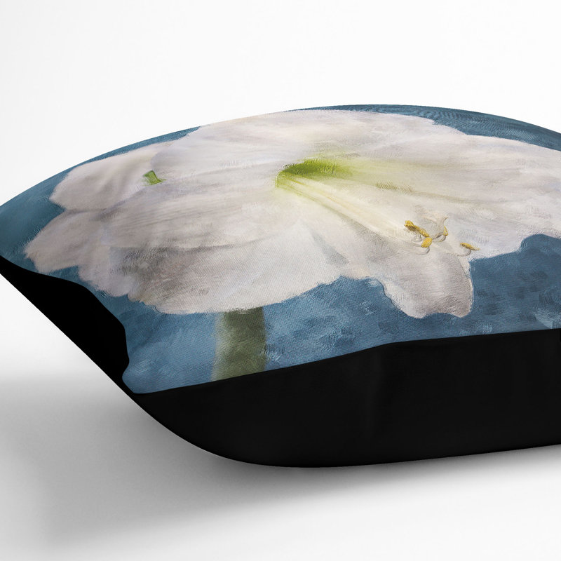 Amaryllis Flower Painting Cushion with Filling, 40cm H x 40cm W x 15cm D, Black