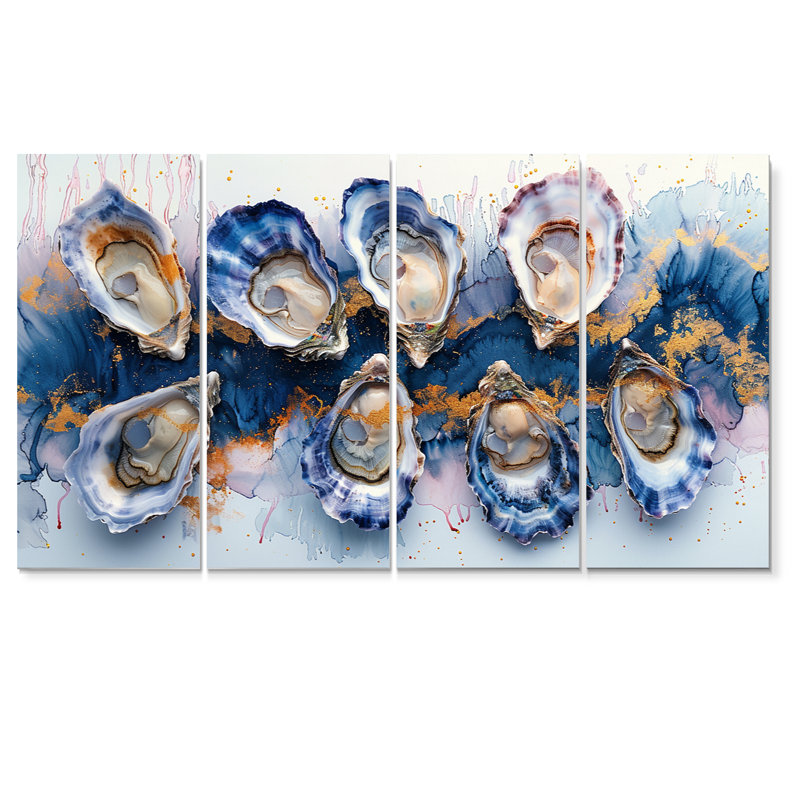Ensemble de décorations murales blanc et rose marbré I - coquillages, H 28 po x l 48 po