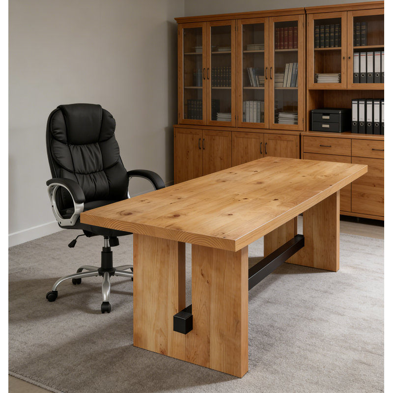 Solid Wood Teacher Desk, Rectangular Executive Office Desk Set